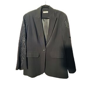 Coldwater Creek Soutache Boyfriend Jacket Black Embroidered Stitch Trim Sz 14